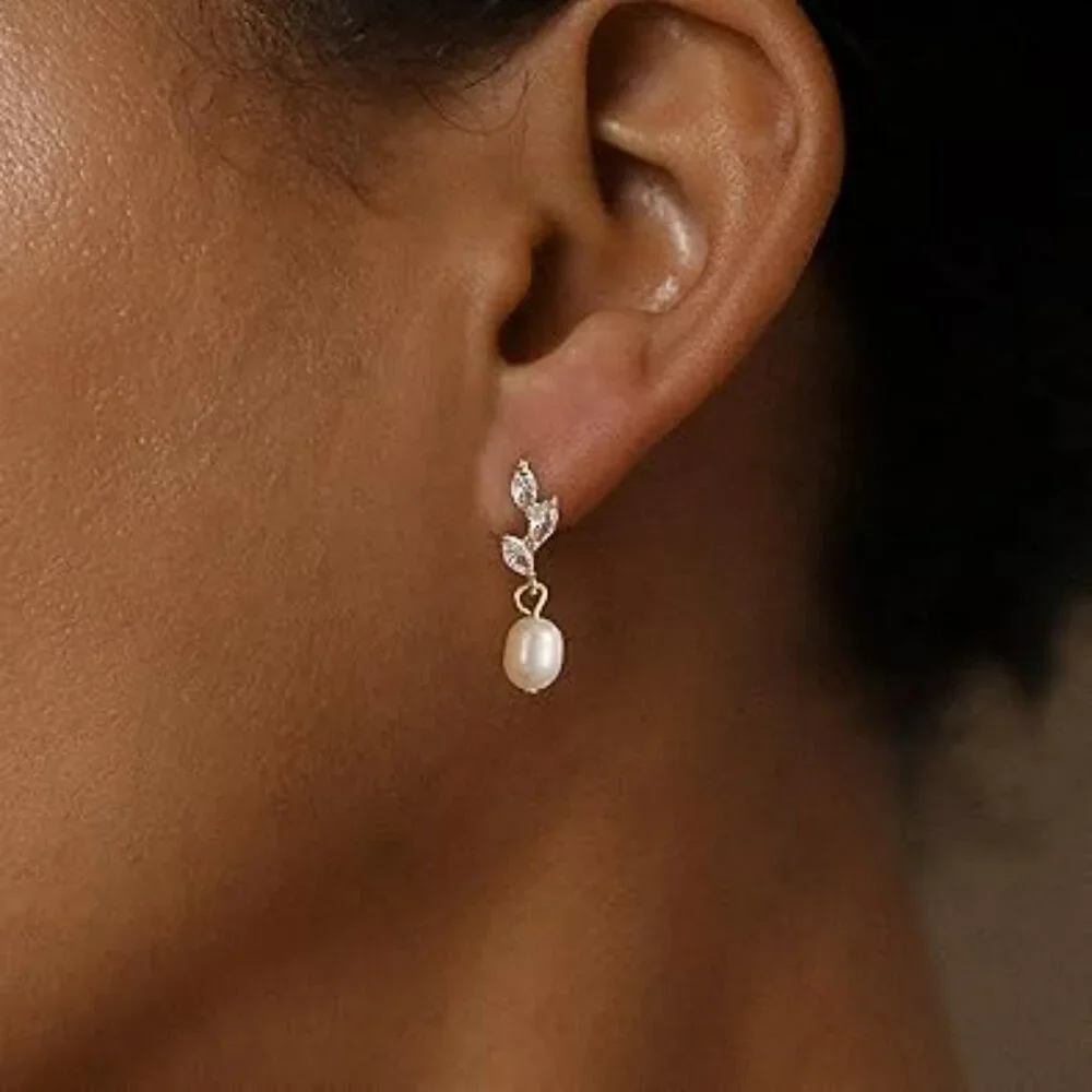 14k Gold Plated Pearl Drop Earring Dainty Gold Earrings Set‎ Fashion Statement